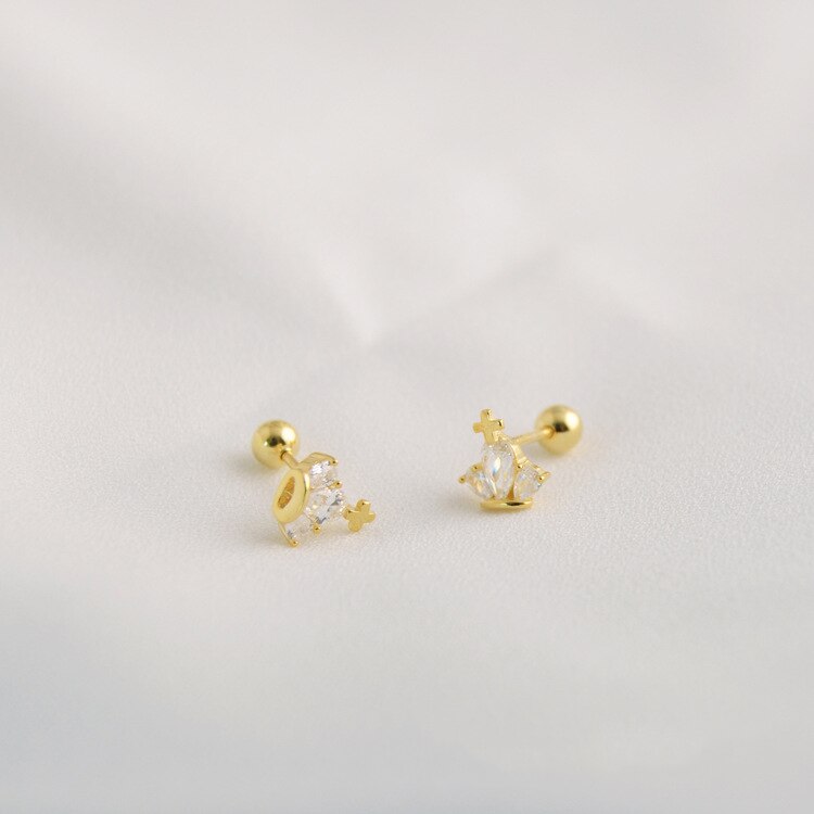 925 sterling silver earrings zircon mini crown screw stud earring ear bone nails wild trend woman girl ear jewelry: 1pair gold style4