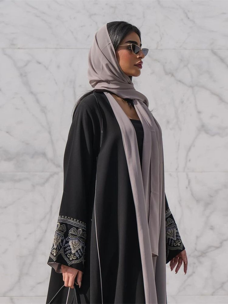 Ramadan eid svart broderi öppen modest abaya dubai sommar muslimsk kimono abayas för kvinnor kaftanklänningar islamiska kläder