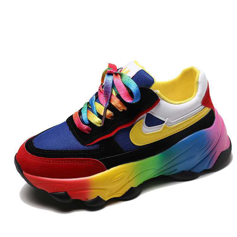 nouvelles Chaussures Pour Femmes Plate-Forme Chaussures Chaussures Pour Femmes Chaussures De Sport De Grande Taille Chaussures Décontractées Arc-En-Ciel Bas Chaussures De Sport