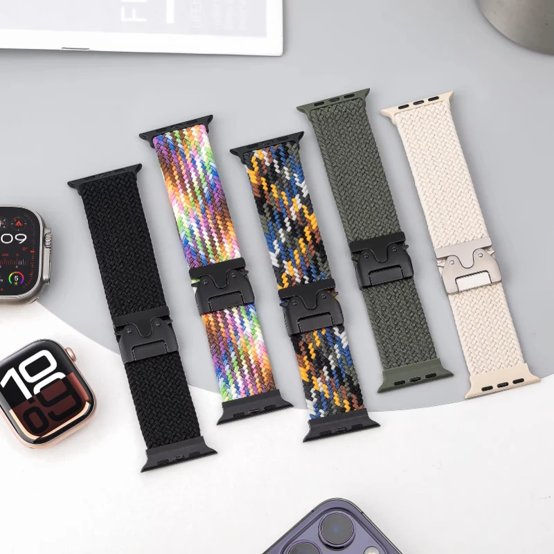 Bracelet tressé pour Bracelets de montre Apple 40 mm 44mm 46mm 42mm 49mm 45mm 41mm 38mm Bracelet IWatch série 10 SE 9 8 7 6 Ultra 2 bandes