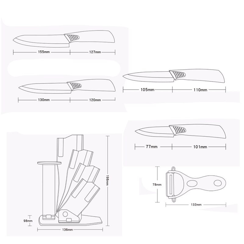 6 Pieces Kitchen Knives Set with Block,Kitchen Ceramic Knife Set with Handle Kitchen Knives Cooking Tools