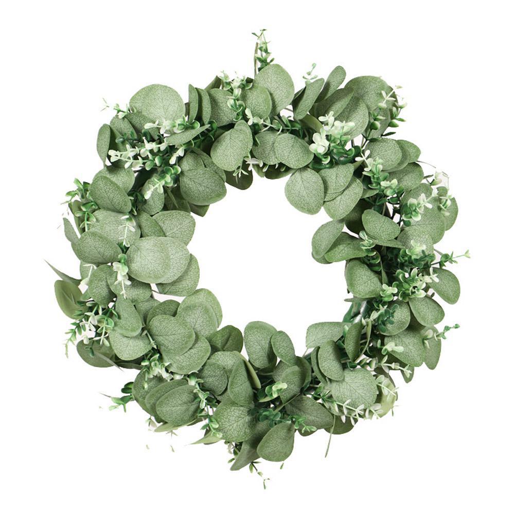 Guirlande d'eucalyptus Double couleur, plante verte, couronne de fleurs artificielles rondes, décoration pour porte de salon: B