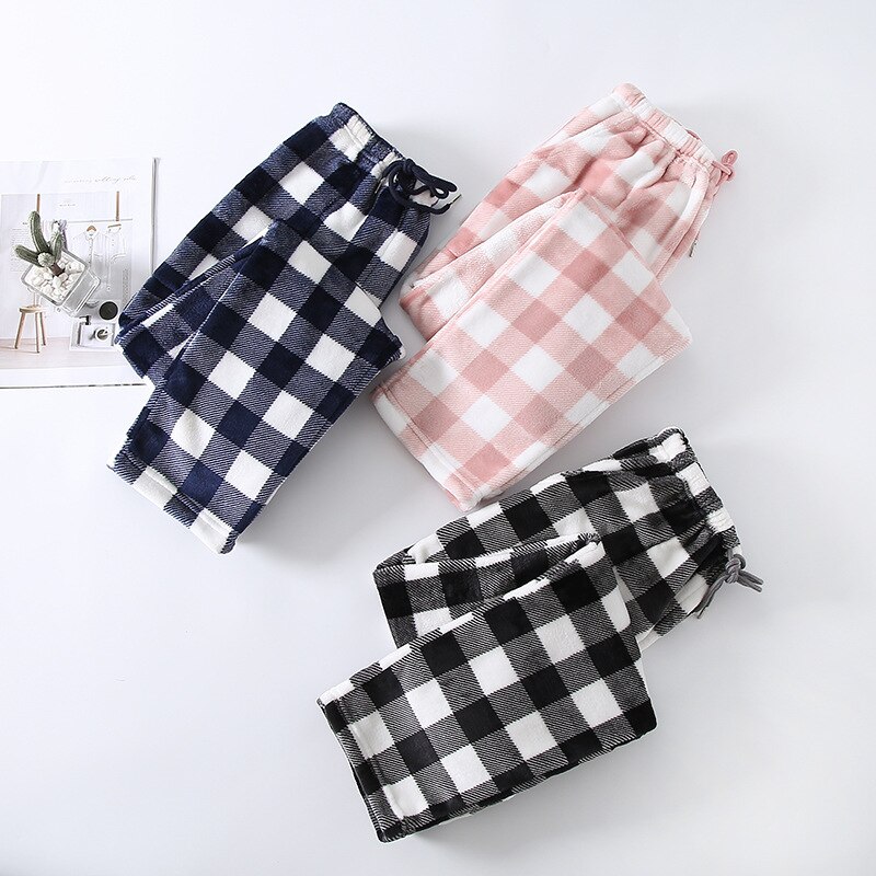 Fdfklak Plaid Men Pajama Pants Loose Large Size Flannel Warm Autumn Winter Male Home Wear Trousers Pyjama Homme