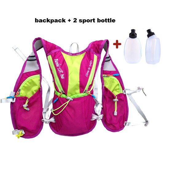 Ultra-tri trail løb rygsæk let udendørs sports taske vandreture camping race træning vest pakke 8l: Steg med 2 flasker
