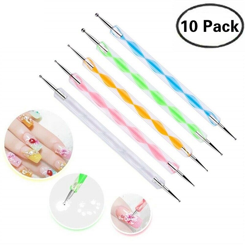 10 Uds 2Set 2 maneras de punteado pluma marbleización herramienta Nail Art Dot Paint Tools