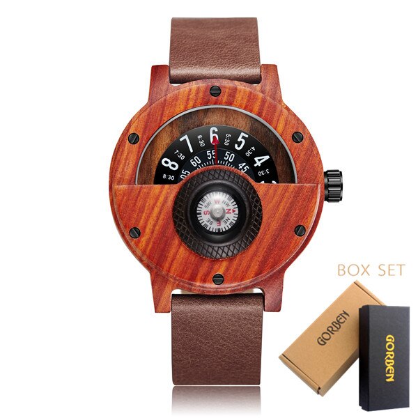 Mode Houten Horloge Mannen Vrouwen Unieke Kompas Half Wijzerplaat Natuurlijke Houten Quartz Horloge Luxe Houten Horloge Mannelijke: Rose BOX SET