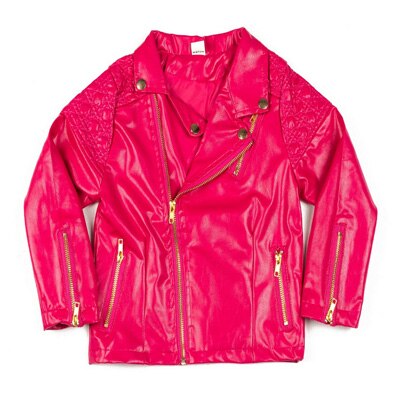 Kinder PU Leder Jacke Jungen Herbst Leder Mantel Mädchen Frühling Jacke Kinder Feste Beiläufige Oberbekleidung 1-7T: Hot Pink / 4T