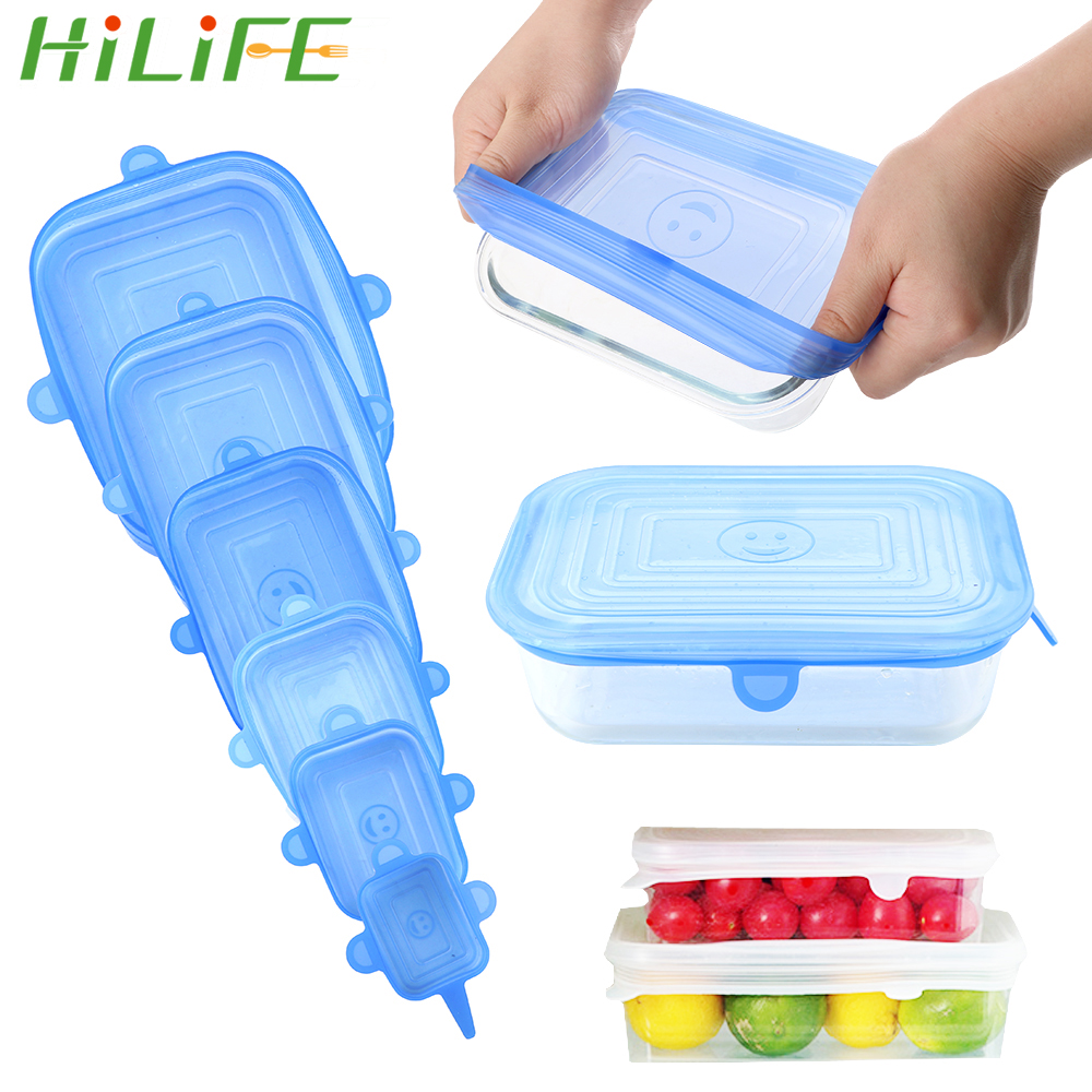 HILIFE 6 pièces réutilisable Silicone alimentaire joint emballage bol Pot couvercle Silicone Stretch couvercles gardant la nourriture couverture fraîche