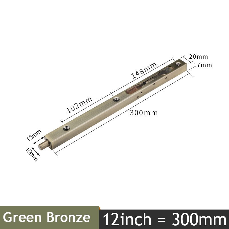 KAK 4/6/8/10 inch Stainless Steel Hidden Door Bolt Security Guard Door Latch Sliding Door Lock Bathroom Bolt Dust Proof Hardware: Green Bronze 12inch
