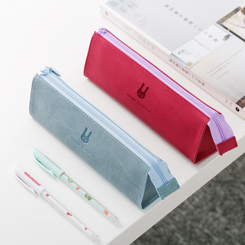 Estuche de lápices conciso de color sólido para chicas, estuches de lápices escolar para niñas, papelería, bolsa de lápices de lona, estuche escolar