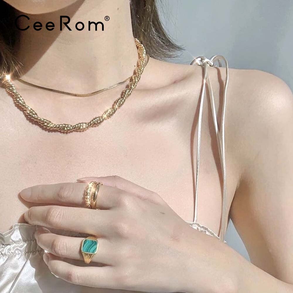 CeeRom 18in Coarse Twisted Chain Chokers Necklaces 24K Gold Plated Necklace Stainless Steel Necklace For Women Jewelry Collier