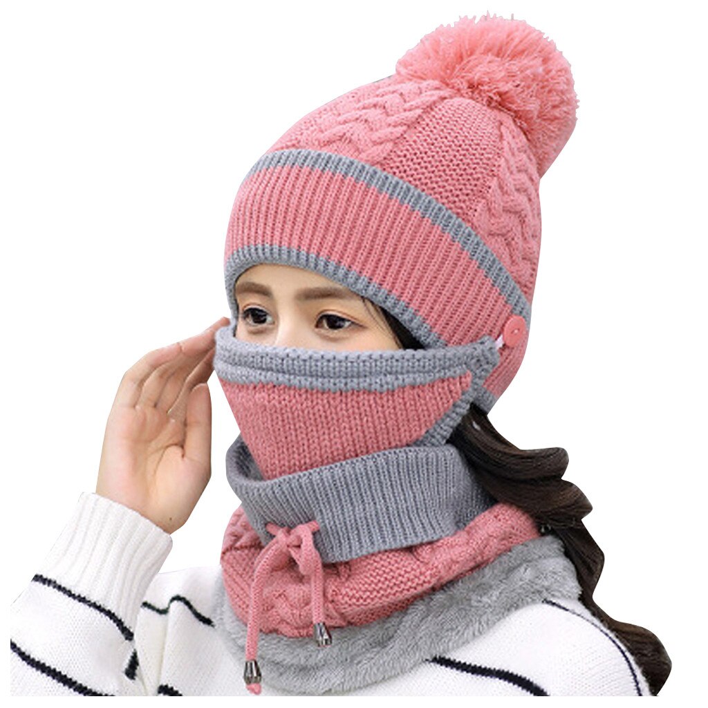 Adult Windproof Hat Cycling Skiing Knit Hat Scarf Mask Sets Warm Knitted Cap Winter Clothes Accessories #5