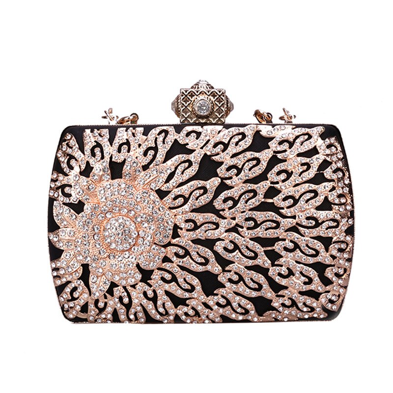 Red Rhinestone Evening bag Bridal Prom Clutch Purse Lady Diamond Wedding Handbags Gold Cross body Party Shoulder Bags FTB197: black