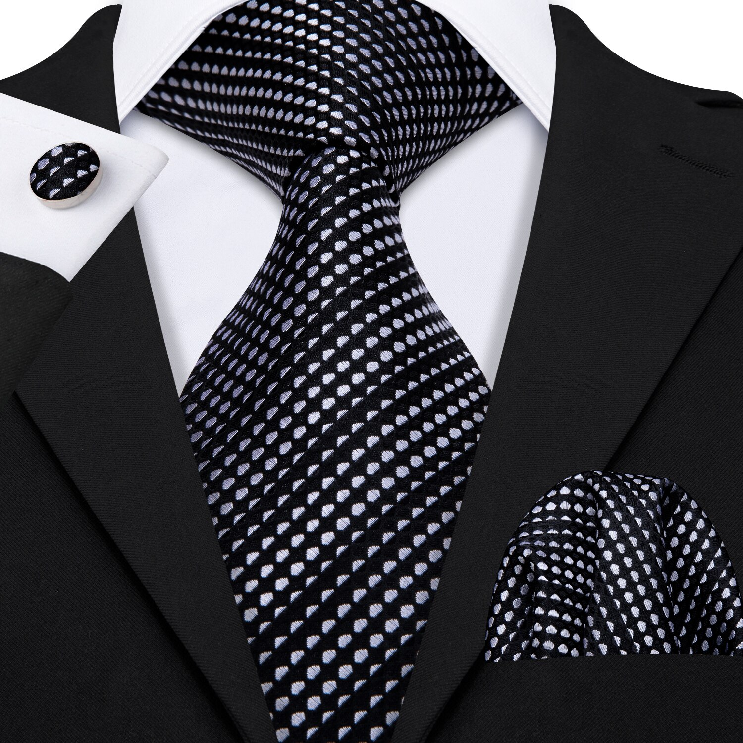 LS-585 Barry.Wang Mannen Stropdas Zijde Gestreepte Jacquard Geweven Classic Tie + Hanky + Manchetknopen Set Voor Formele Wedding Bedrijvengids Party: LS-5187
