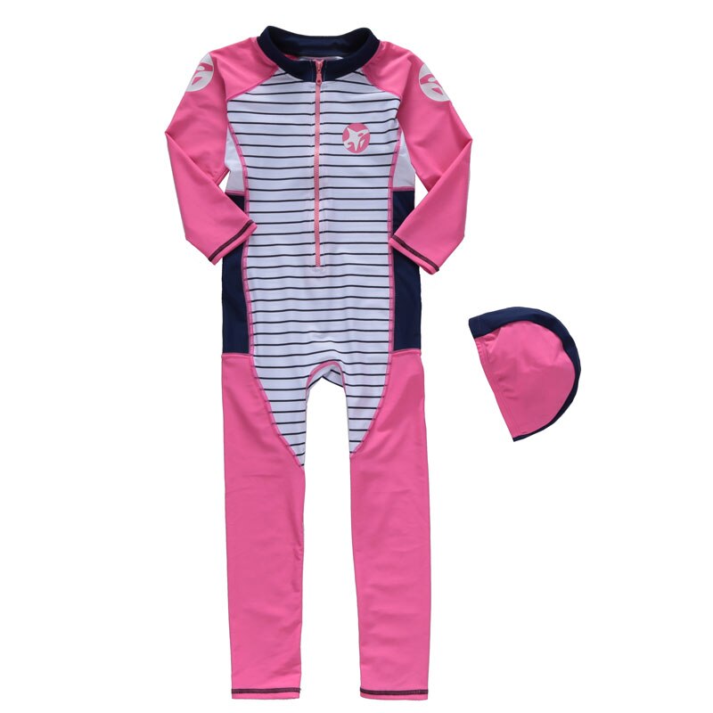 Kids Long Sleeve Swimsuit Sun Proection Full Body Swim Suit Sunsuits Cap UPF 50+ Rash Guards Zip Up Stinger Suit for 3-9 Years: 1818A / 9T