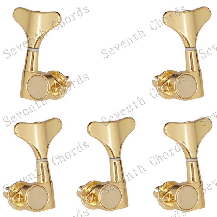 A Set 5 Pcs Bass Guitar String Tuning Pegs Tuners Machine Heads for 5 String Bass Replacement - Fish tail Buttons: Gold A Set of 4L1R