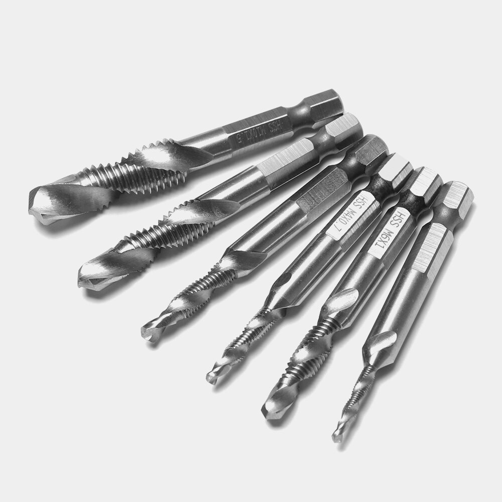 Brocas de taladro de tornillo de M3-M10, juego de brocas de taladro Hss, brocas de combinación métrica, acero de alta velocidad, 1/4 pulgadas, hexagonal de cambio rápido, 1 Uds.