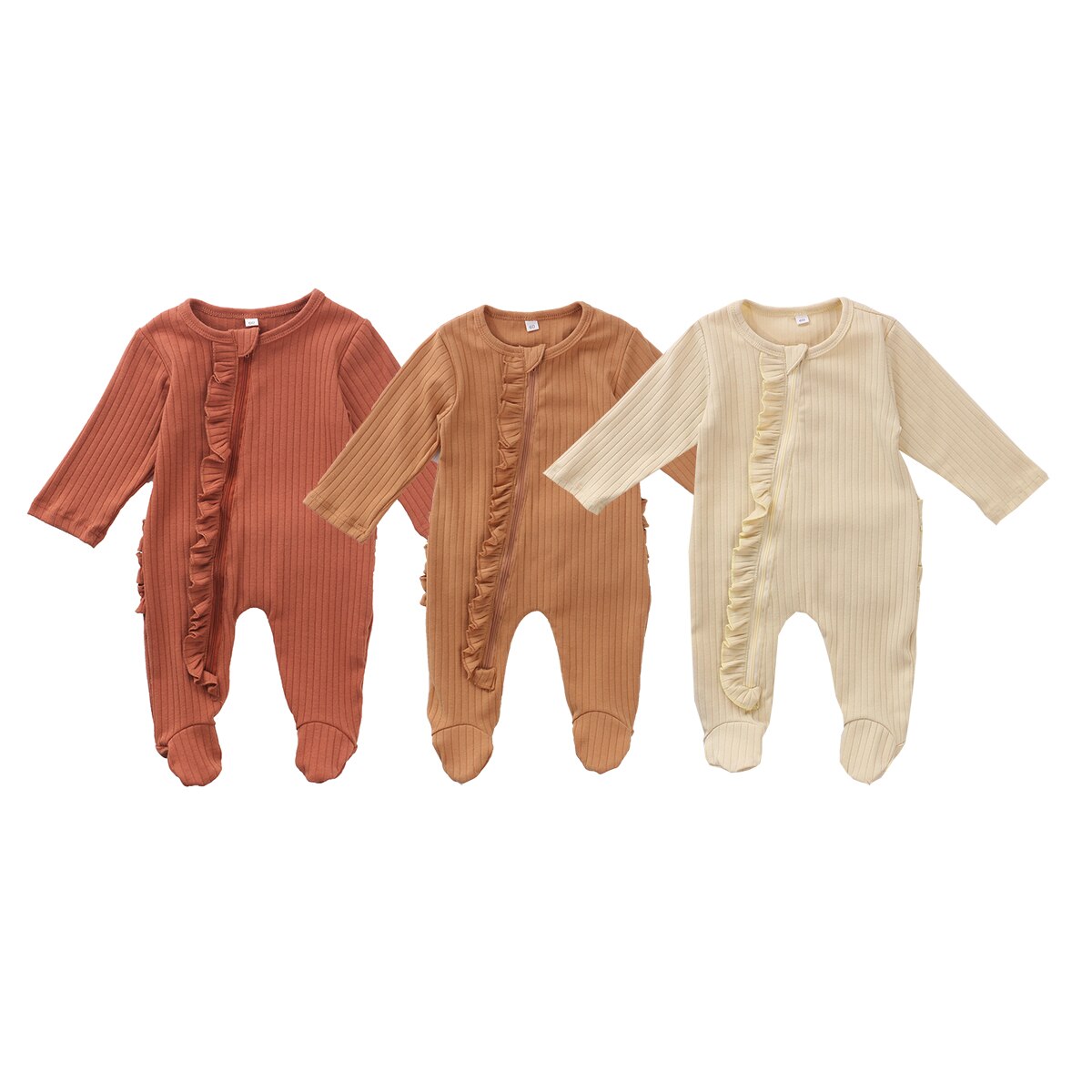 Nyfødt pyjamas med fødder spædbarn baby dreng piger solid langærmet rund hals flæse lynlås nattøj nattøj