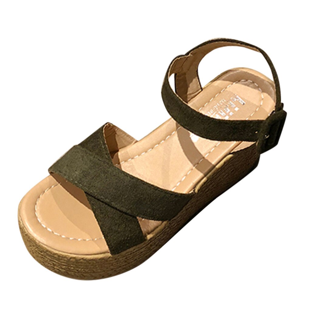 Décontracté Compensées Bout Ouvert chaussures Peep Toe Sandales femme à talons hauts plate-forme sandale décontractée boucle sandalia feminina sem salto # G30: green / 5.5
