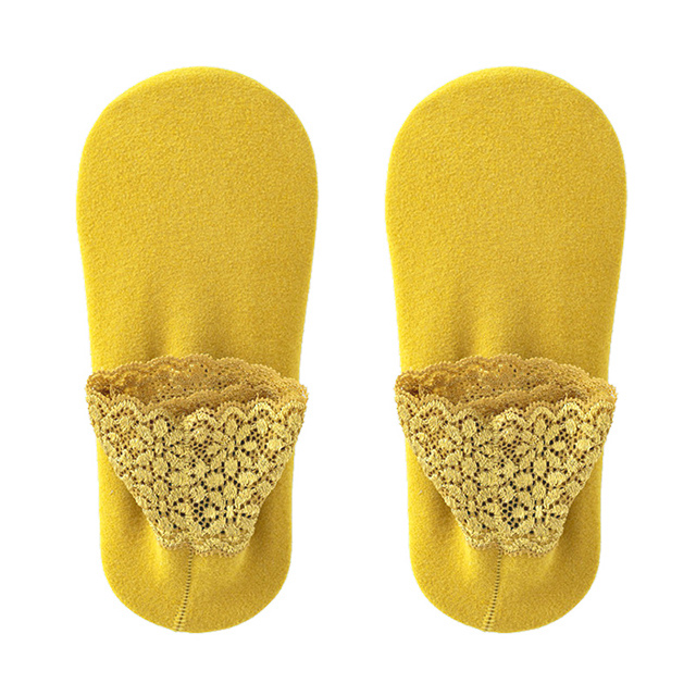 1 Pairs Thicken Winter Lace Women Socks Warm Thermal Soft Solid Color Socks Wool Cashmere Snow Velvet Socks Home Floor Socks: yellow