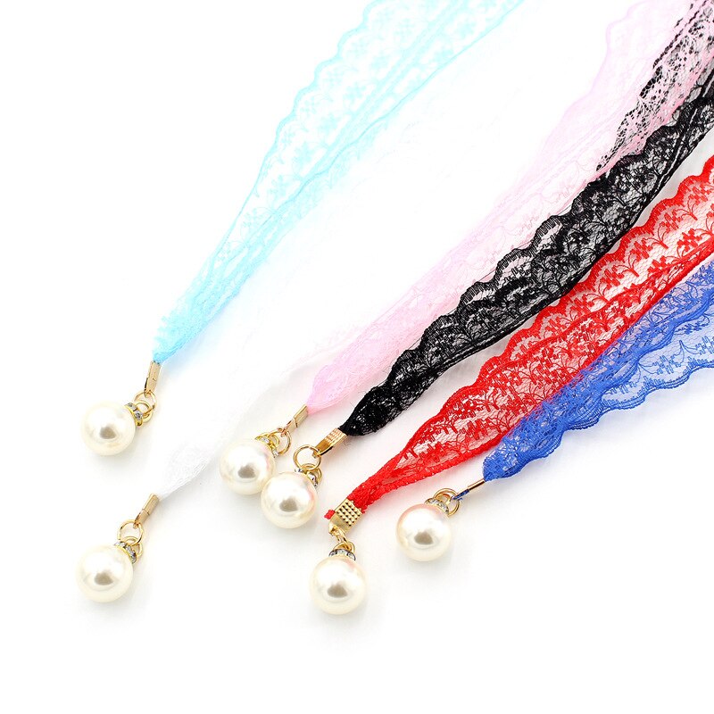 Vrouwen Mode Riemen Lace Hollow Gordel Dunne Parel Riem Touw voor Jurken Kwastje Tailleband Riem Knoop Versierd Smalle Lint Zwart