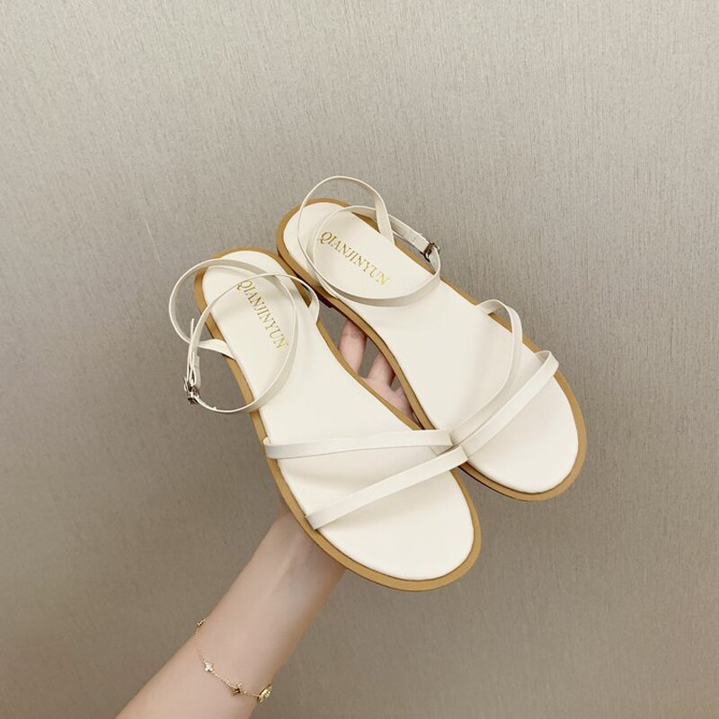Vrouwen Rome Sandalen Zomer Mode Retro Casual Outdoor Strand Gesp Enkel Starp Open Teen Flats Vrouwelijke Schoenen Sandalias