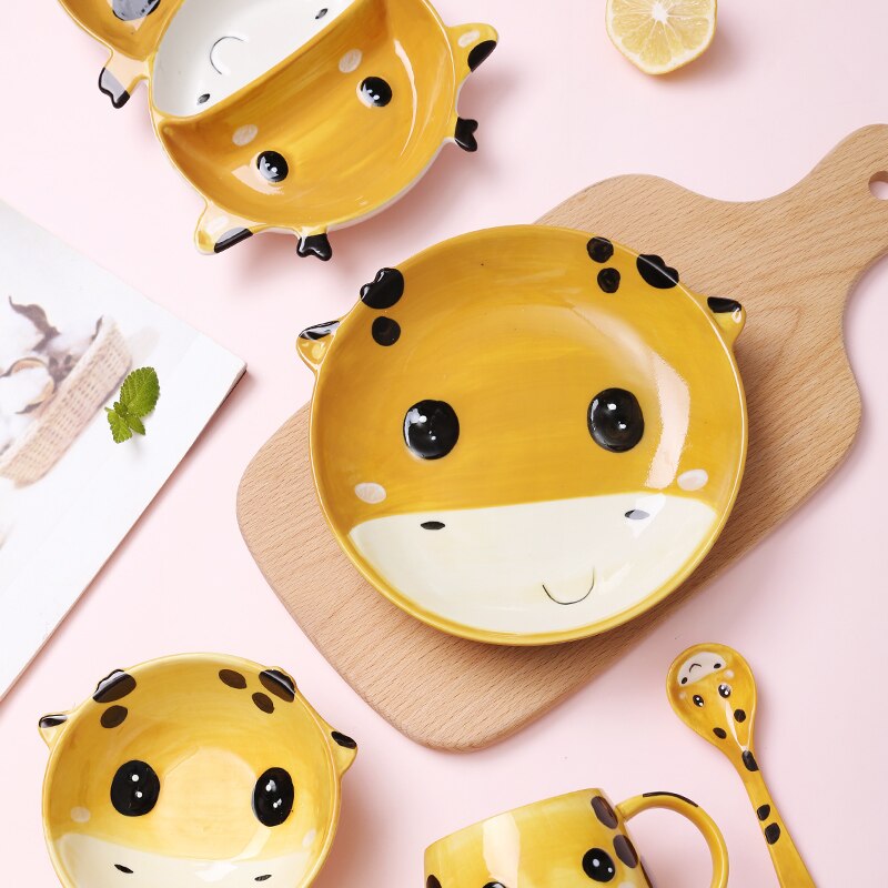 Children's Plate Set Of Rabbite Giraffe Baby Plate Dishes Ceramic Dineerware Set For Kids Bowl Plate Children's Cutlery