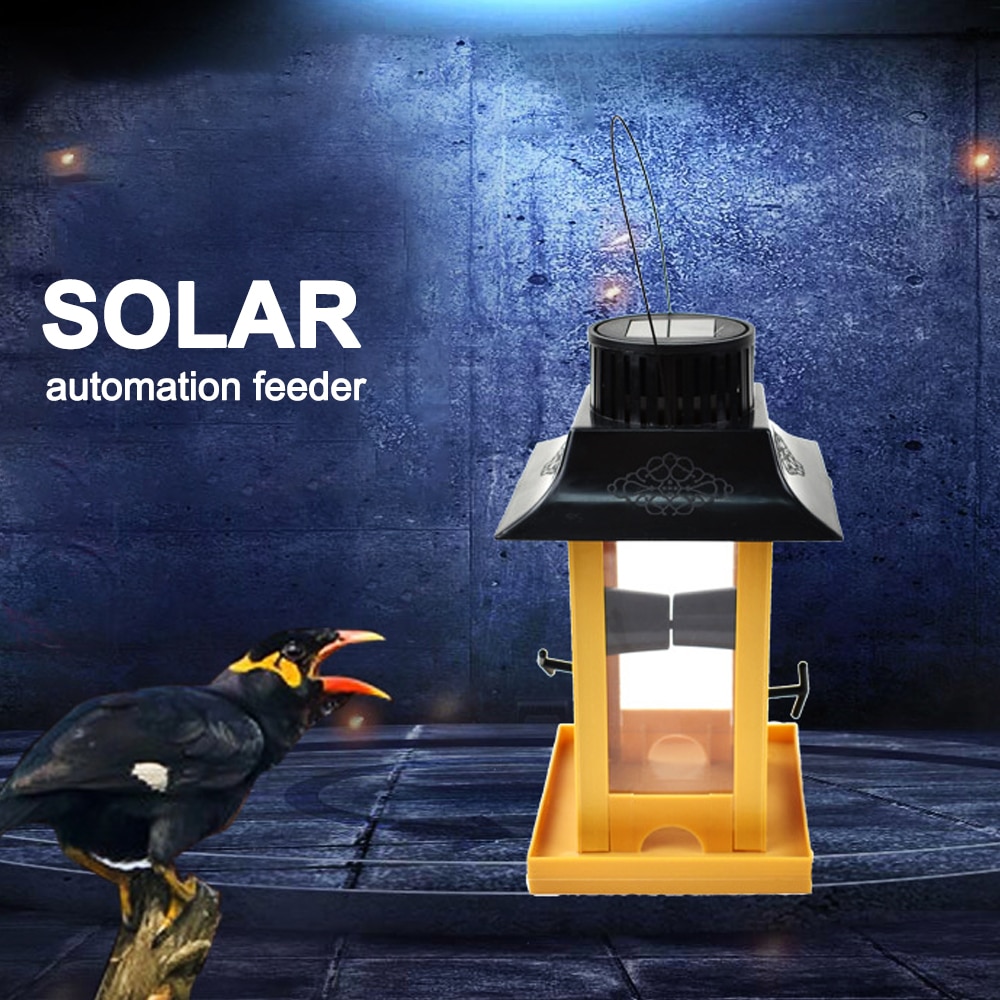 Parrot Crow Feeder Yard Decor Parrot Feeder Solar LED Light Hanging Bird Feeder Outdoor Balcony Bird Feeding Station