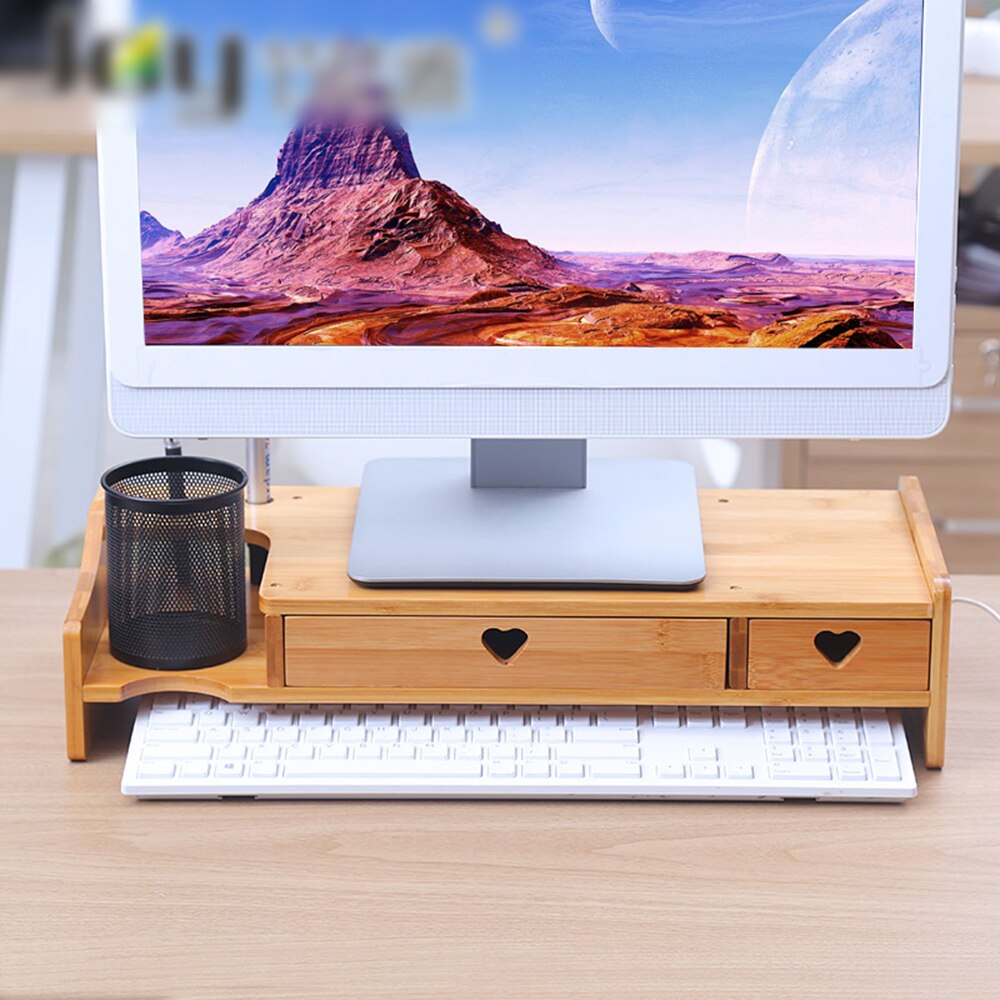 Computer Stand Monitor Increased Shelf Screen Heightened Base Desktop Keyboard Storage Shelf Elevated