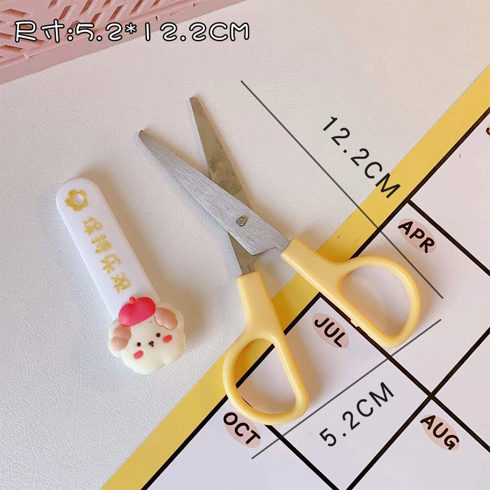 Cartoon Art Scissors with Sleeve Cute Multifunctional Stainless Steel Hand Scissors Mini Portable School Stationery