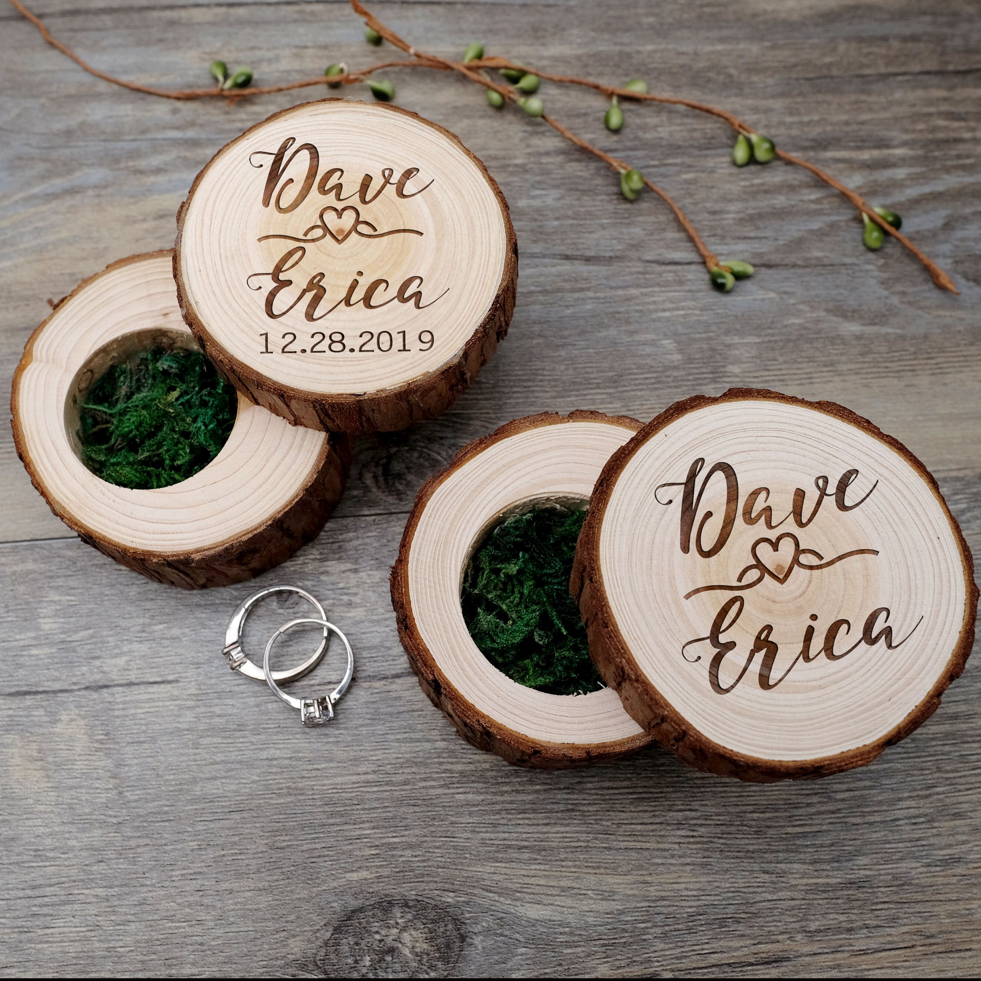 Rustic Wedding Ring Box - Natural Wood - Personalized Engagement Holder - Ring Bearer Box