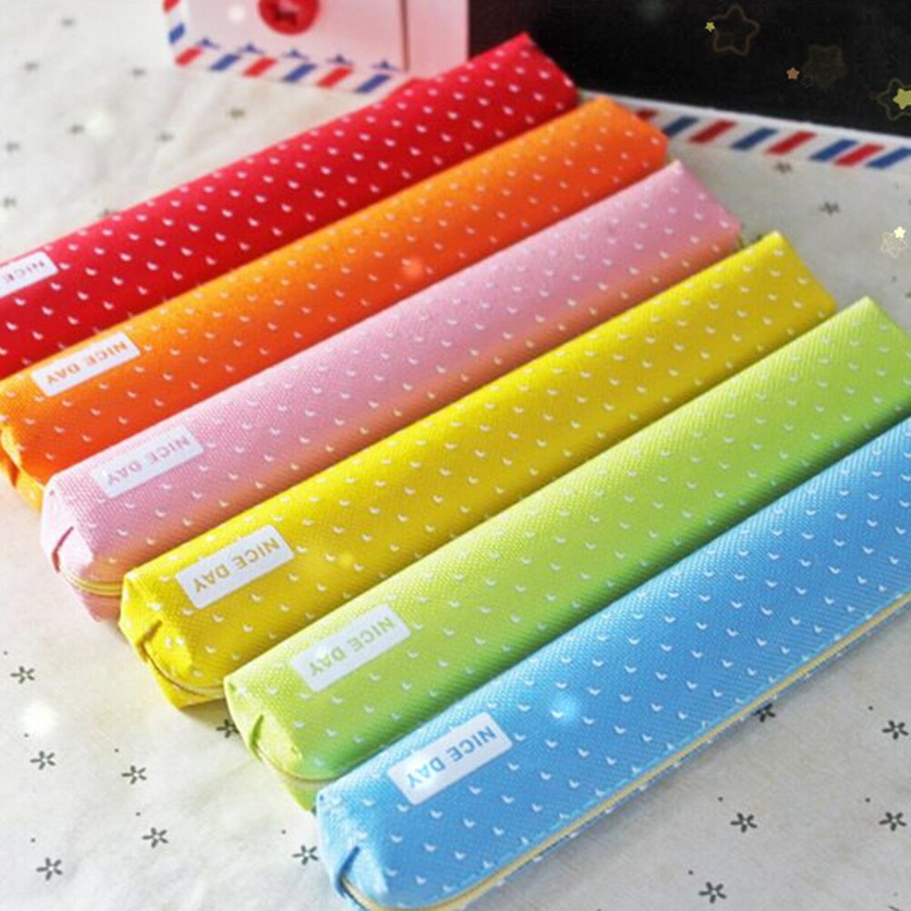 Etui Kawaii Dot Canvas Pen Bag Briefpapier Pouch Kantoor Schoolbenodigdheden