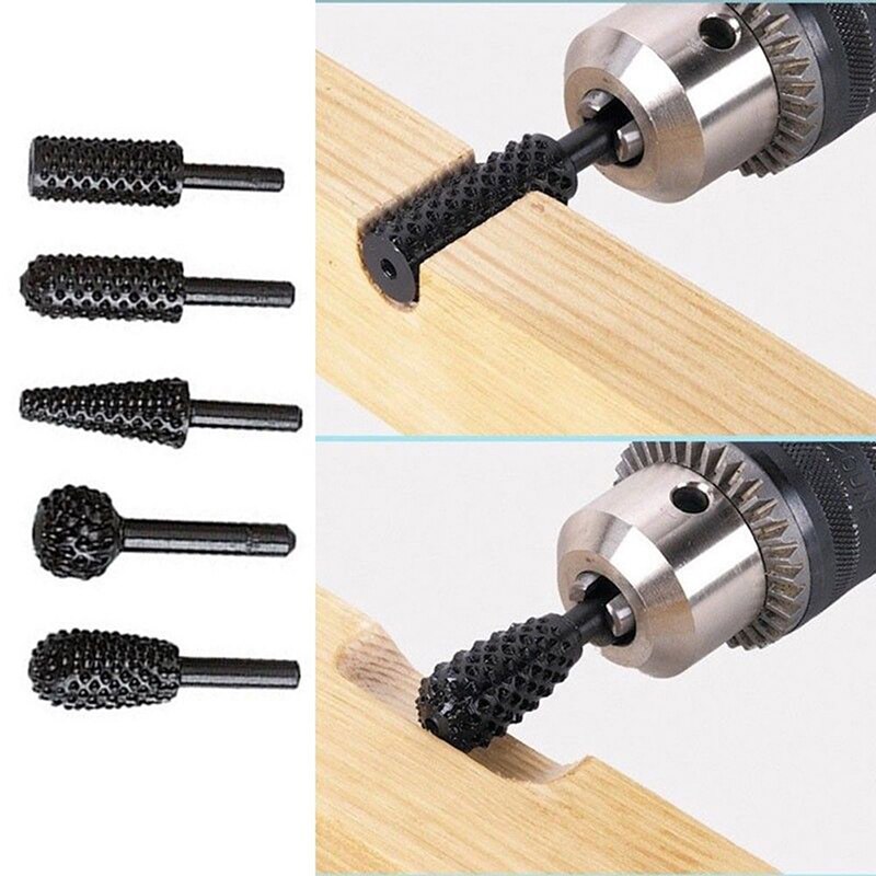 5 stk / sett diy hss roterende filer burr bore roterende tornhode polering tilbehør elektrisk slipehode trebearbeiding verktøy