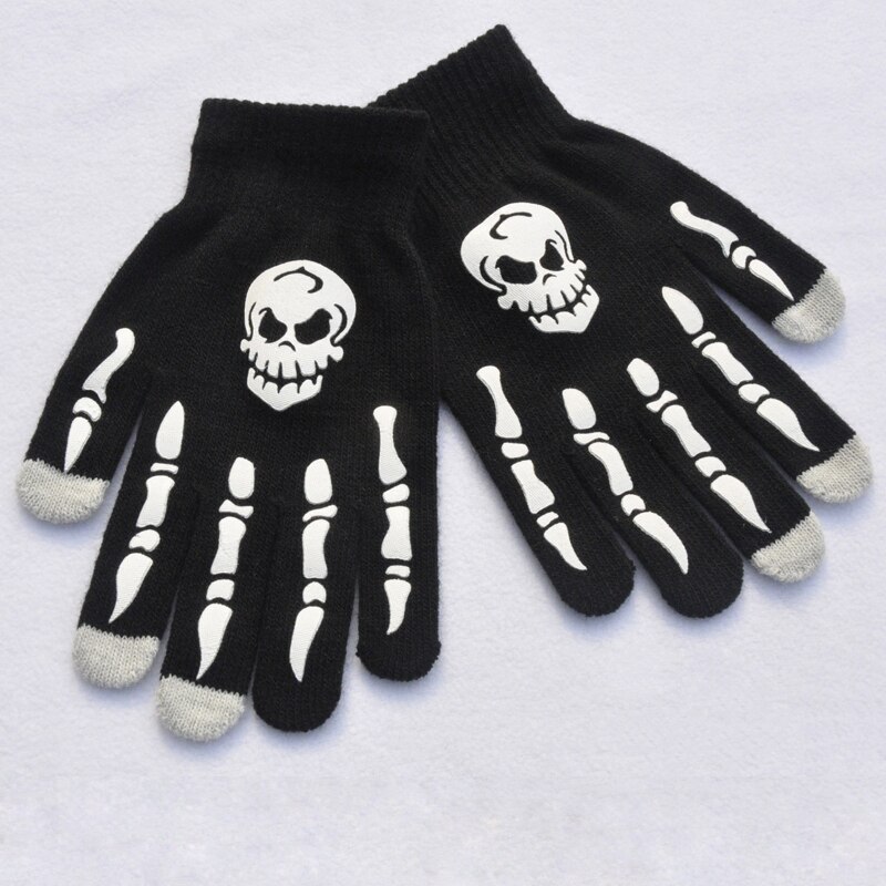 Balleenshiny fluorescerande skeletthandskar för barn pojkar flickor vantar dödskalle handskar varma vintertryck stickning självlysande handskar