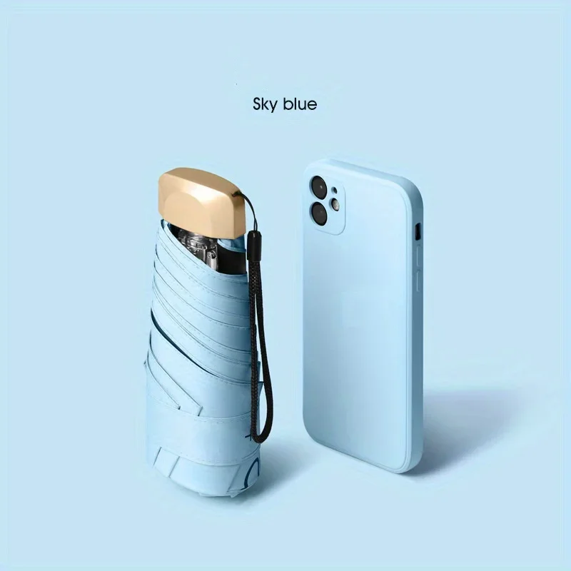 Opvouwbare Zon Paraplu Zon Zon Kleine En Draagbare Paraplu Vrouwen Regen En Regen Dual Use Pocket: Sky Blue