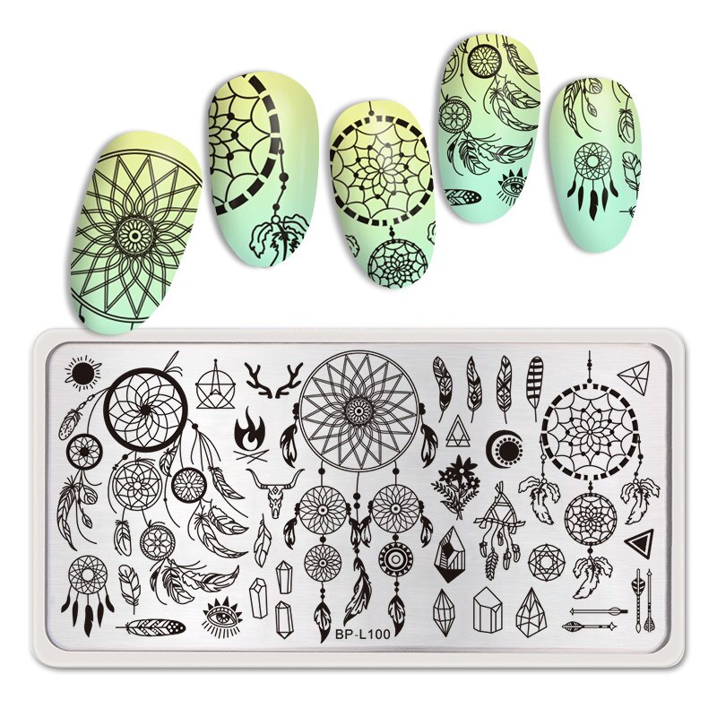 Geboren Pretty Mandala Serie Nail Stempelen Platen Bloemen Rechthoek Nail Art Image Stencil Thema Template