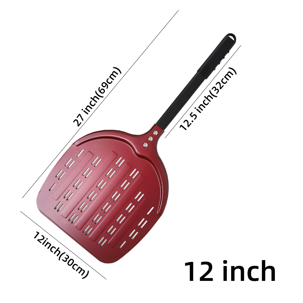 12 13 14 Inch Pizza Schil Lange Steel Draaien Aluminium Pizza Turner Anti-aanbak Bakken Tool Geperforeerde Peddel Keuken accessoire: Donkergrijs