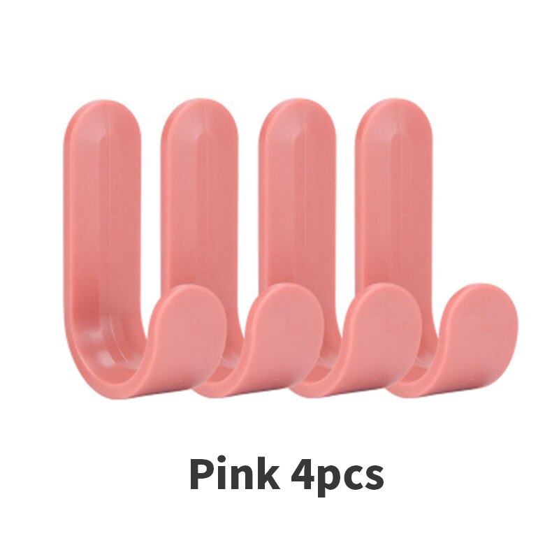 4pcs/set Towel Hooks Plastic Door Hangers Self Adhesive Wall Hangers Hat Racks Keys Hanger Home Decor Organizer Storage: red