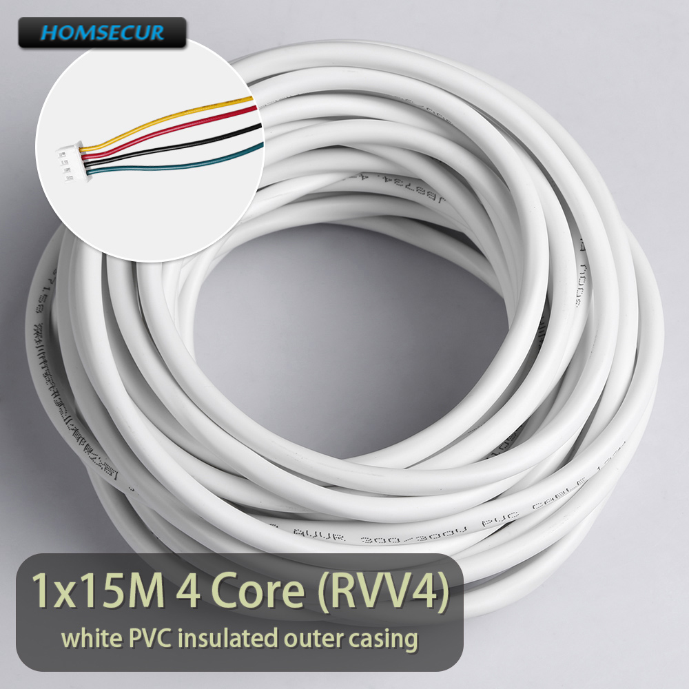 HOMSECUR-câble Flexible en cuivre | Câble blanc de 20m à 4 noyaux pour porte vidéo système d'interphone