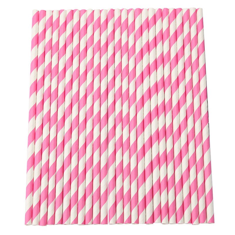 25 Stuks Food-Grade Papier Wegwerp Rietje Kleurrijke Gestreepte Drink Rietjes Voor Keukengerei Verjaardagsfeestje Bruiloft Benodigdheden: pink