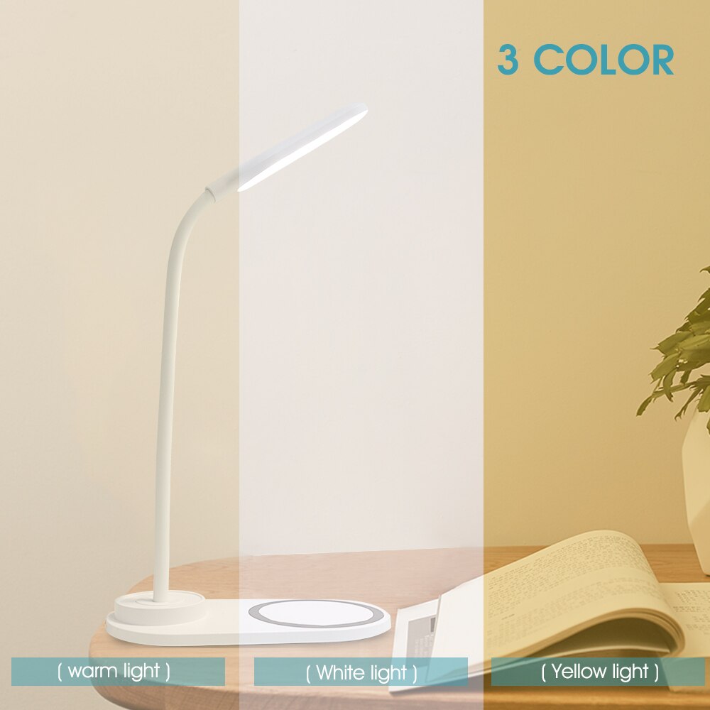 Laopao 10w qi hurtig trådløs opladning led bord bordlampe bærbar øjenbeskyttelse 360 graders fleksibel berøringskontrol natlys
