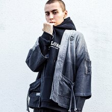 Veste en jean Kimono pour homme, Streetwear japonais, printemps