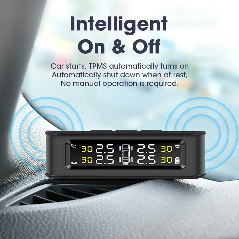 Jansite TPMS Car 5 Tire sensors Pressure Alarm Monitor System Display Solar charge pressure control Warning with Externa sensors