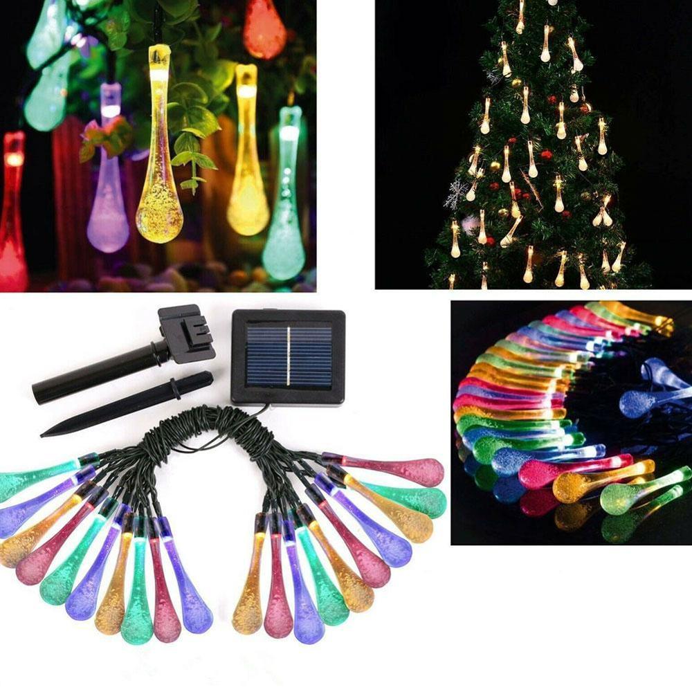 Guirnalda de luces solares para jardín, 30 luces LED DIY impermeables para Navidad, de jardín al aire libre, cadena de luces para gota de agua