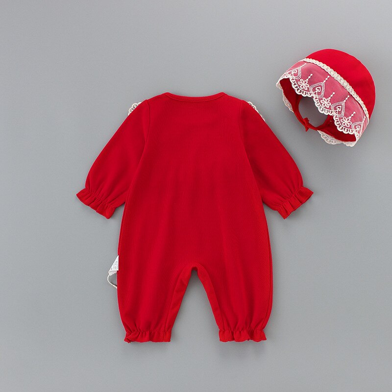 1-6y baby jenter juleklær i ett stykke blonder bukse+lue jenter jumpsuit barneklær rød 0-2y