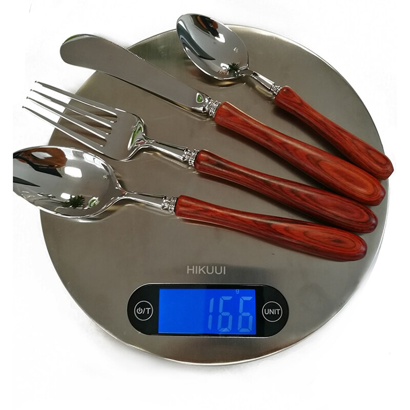 Top 4pc/ sæt træskaft bestik rustfrit stål western food bestik sæt gaffel ske smør kniv spisestel sæt