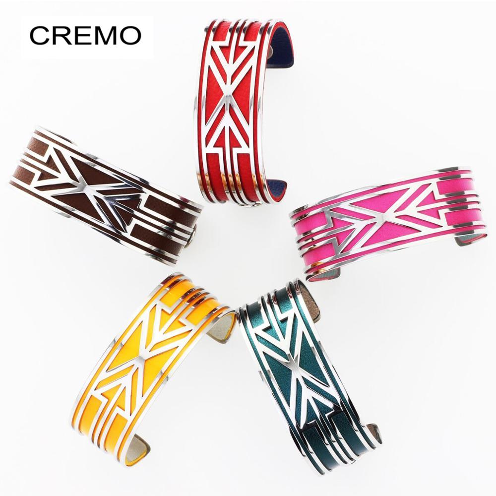 Cremo 25MM Stainless Steel Women's Bangle Arrow Graphic Cuff Bangle Replaceable Bangle Leather Bracelet Georgette