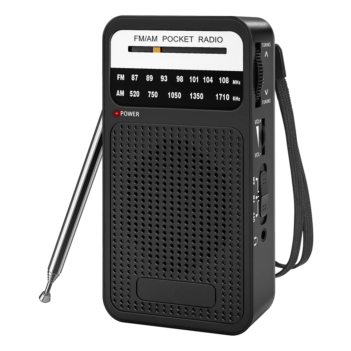 Am fm fickradio, transistorradio med högtalare, hörlursuttag, bärbar radio för inomhus- och utomhusbruk