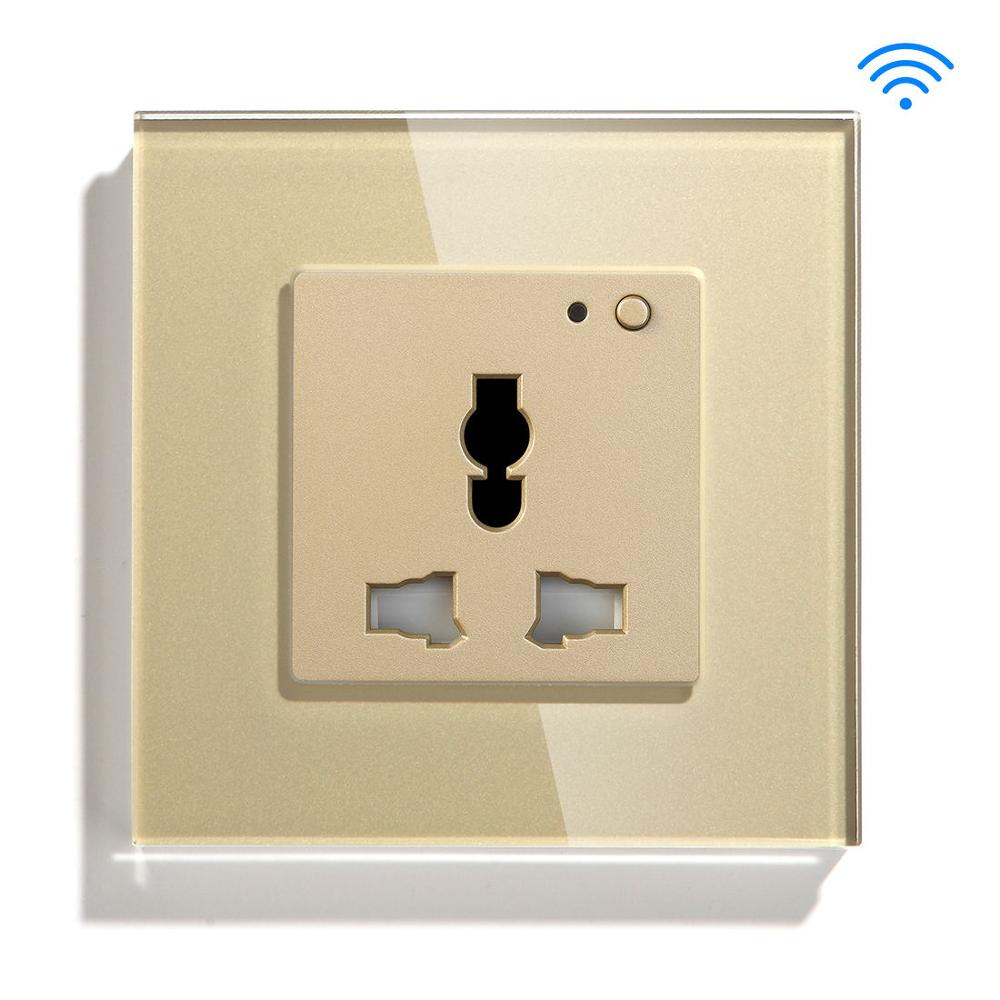 BSEED Wifi Multifunction Socket Wall Socket Smart Outlet Black White Gloden Crystal Panel 13A Power Socket For Smart House: Golden Wall Socket