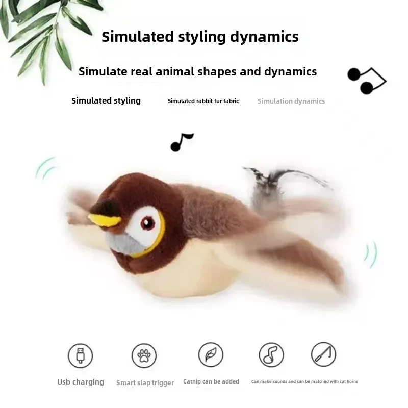 Interactive Cat Toys Rechargeable Flying Bird Cat Toys Chirping Clapping Birds (cannot Fly) Cats Pet Products Dog Toy For: Default Title